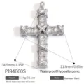 Silver stainless steel cross pendant with stones and X accents, size 34.5mm x 21.8mm - Crisscross Rhinestone Cross (PJ94660S) / 34.5x21.8mm / Silver