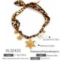 Leopard print scarf necklace with gold charms like heart, sun and star - Bohemian Charms Necklace (XL32433)