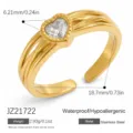 Anello regolabile in acciaio inossidabile dorato con zircone a forma di cuore, resistente - Cuore Trasparente (JZ21722)