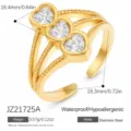 Anello regolabile aperto in acciaio inossidabile dorato con tre cuori in zirconi - Triplo Cuore Bianco (JZ21725A)