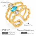 Anello regolabile in acciaio inossidabile dorato con zirconi blu e trasparenti, impermeabile - Pietra Principale Blu Cielo (JZ21727)