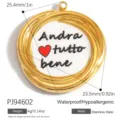 Gold stainless steel round pendant with Italian slogan Andra tutto bene and heart - Round Andra tutto bene Print Style (PJ94602)