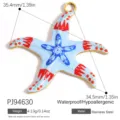 Seestern Anhänger aus Edelstahl mit blauer Emaille und roten Akzenten für DIY Schmuck - Blauer Gezackter Seestern (PJ94630) / 1 Stück