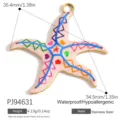 Bunter Emaille-Seestern-Anhänger aus Edelstahl für DIY-Schmuck im maritimen Stil. - Bunter Geometrischer Seestern (PJ94631) / 1 Stück