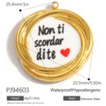 Round gold-plated stainless steel pendant with Italian 'Non ti scordar dite' and heart - Round Non ti scordar dite Print Style (PJ94603)