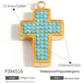 Edelstahl Kreuzanhänger mit türkisfarbenen Steinen inklusive Größen- und Gewichtsangaben - Kreuz-Stil (PJ94516)