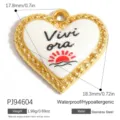 Gold stainless steel heart pendant with Vivi Ora Italian phrase and rising sun design - Heart Vivi ora Print Style (PJ94604)