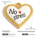 Stainless steel gold-plated heart pendant featuring No Stress quote and red heart - Heart No stress Print Style (PJ94605)
