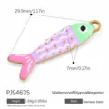 Bunter Emaille-Fischanhänger mit detaillierten Maßen und Gewichtsangaben im Überblick - Pink-Violett Wellenfisch (PJ94635) / 1 Stück