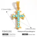 Goldener Edelstahl-Kreuzanhänger mit türkisfarbenen Steinen für DIY-Schmuckherstellung - Kreuz-Stil (PJ94519G)