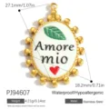 Stainless steel Italian 'Amore mio' oval pendant with leaf heart design variant - Oval Amore mio Print Style (PJ94607)