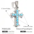 Edelstahl Kreuzanhänger mit blauen Steinen und präzisen Maßangaben für DIY - Kreuz-Stil (PJ94519S)