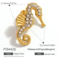 Seahorse charm for flip-flops, gold stainless steel with rhinestones, 17.2mm size. - Rhinestone Seahorse Style (PJ94426)