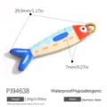 Emaillierter Fisch-Anhänger aus Edelstahl für DIY-Schmuck Ozean-Thema - Rot-Blau Dreifarbiger Fisch (PJ94638) / 1 Stück