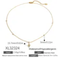 Collar vintage de acero inoxidable chapado en oro con colgante de flor de circón - Estilo Pétalo de Circonia Incrustada (XL32324)