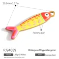 Bunter Emaille-Fisch-Anhänger aus Edelstahl mit detaillierten Größen- und Gewichtsangaben - Gelb-Rot Patchwork Fisch (PJ94639) / 1 Stück