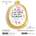 Gold-plated stainless steel oval pendant featuring butterfly and soul quote with dimensions - Oval In the eyes... Print Style (PJ94610)