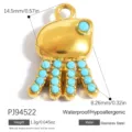 Goldener Oktopus-Anhänger aus Edelstahl mit türkisfarbenen Steinen für DIY-Schmuck - Oktopus-Stil (PJ94522)