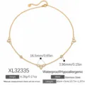 Collar vintage de acero inoxidable chapado en oro con elegantes pétalos de circón - Estilo Pétalo de Pera y Redondo (XL32335)
