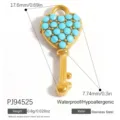 Herzförmiger Schlüsselanhänger aus goldenem Edelstahl mit blauen Steinen für DIY-Schmuck - Herzschlüssel-Stil (PJ94525)