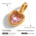 Herzanhänger mit rosa Geburtsstein aus vergoldetem Edelstahl für DIY-Schmuck. - Rosa Facettiertes Herz (PJ93998A)