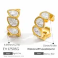 Eleganti orecchini ear cuff in acciaio inossidabile dorato con zirconi a goccia - Ear Cuff a Goccia con Strass Completo (EH12506G) / Oro