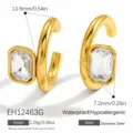 Gold stainless steel C-shaped ear cuff with square emerald-cut zircon stone earring - Rectangular Rhinestone Ear Cuff (EH12463G) / Gold