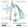 Ocean style starfish tassel bag charm with blue beads and gold stainless steel chain - Blue Starfish Style (BL010047)