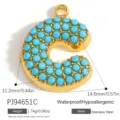 Pendente lettera C in acciaio dorato con pietre blu per gioielli fai-da-te fatti a mano - Alfabeto C (PJ94651C) / 14.6mm x 11.2mm