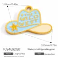 Light blue enamel cowboy hat pendant in stainless steel with wild west engraving - Cowboy Hat Style (PJ94692GB) / Gold-Blue