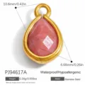 Teardrop pink natural stone pendant with gold stainless steel frame for DIY jewelry. - Water Drop Shape (PJ94617A) / 10.6x6.68mm / Pink (PJ94617A)