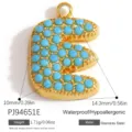 Ciondolo lettera E in acciaio inossidabile dorato con perle blu per gioielli fai da te. - Alfabeto E (PJ94651E)