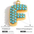 Ciondolo a forma di lettera F dorata con perline turchesi per creazioni di gioielli fai-da-te - Alfabeto F (PJ94651F)