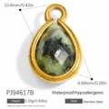 Waterdrop natural stone pendant in gold-plated stainless steel for DIY jewelry making - Water Drop Shape (PJ94617B) / 10.6x6.68mm / Dark Green (PJ94617B)