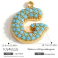 Pendaglietto lettera G placcato oro con pietre blu, in acciaio inossidabile anallergico - Alfabeto G (PJ94651G)