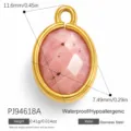 Oval pink faceted natural stone pendant with gold stainless steel frame for DIY jewelry making - Oval Shape (PJ94618A) / 11.6x7.49mm / Pink (PJ94618A)