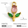 Pendentif fleur tulipe en acier inoxydable avec cristaux roses et verts pour bijoux - Style Tulipe (PJ94791)