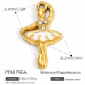Pendentif ballerine doré en acier inoxydable avec émail blanc et cristaux pour bijoux DIY. - Style Ballerine (PJ94792A)