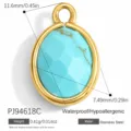 Faceted turquoise stone pendant with gold stainless steel frame for DIY jewelry - Oval Shape (PJ94618C)