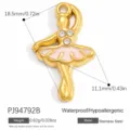 Pendentif de ballerine en acier inoxydable doré avec émail rose pour création bijoux DIY - Style Ballerine (PJ94792B)