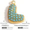 Ciondolo lettera L in acciaio dorato con pietre blu, accessorio per gioielli 15mm - Alfabeto L (PJ94651L)