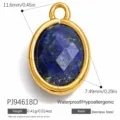 Faceted blue natural stone oval pendant with hypoallergenic gold stainless steel setting - Oval Shape (PJ94618D)