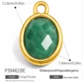 Green natural stone oval pendant in gold-plated stainless steel for jewelry making - Oval Shape (PJ94618E)