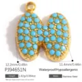 Elegante ciondolo lettera N in acciaio inossidabile placcato oro con pietre turchesi - Alfabeto N (PJ94651N)