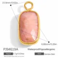 Rectangular pink natural stone pendant with gold stainless steel frame and bail detail - Rectangular Shape (PJ94619A)