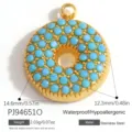 Ciondolo a ciambella in acciaio inossidabile con pietre turchesi blu per accessori gioielli - Alfabeto O (PJ94651O)
