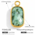 Faceted green natural stone pendant charm with gold stainless steel frame for DIY jewelry - Rectangular Shape (PJ94619B)