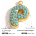 Ciondolo lettera P in acciaio inossidabile dorato con bellissime pietre blu - Alfabeto P (PJ94651P)