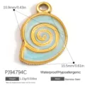 Pendentif spirale en acier inoxydable avec incrustation pailletée bleu clair, 15.5mm - Style Escargot de Mer (PJ94794C)