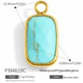 Rectangular turquoise stone pendant in gold stainless steel frame for DIY jewelry making - Rectangular Style (PJ94619C)
